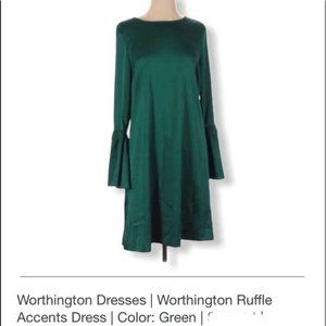 Worthington Womens Bell Sleeve Shirt Dress in Bold Emerald New With Tags